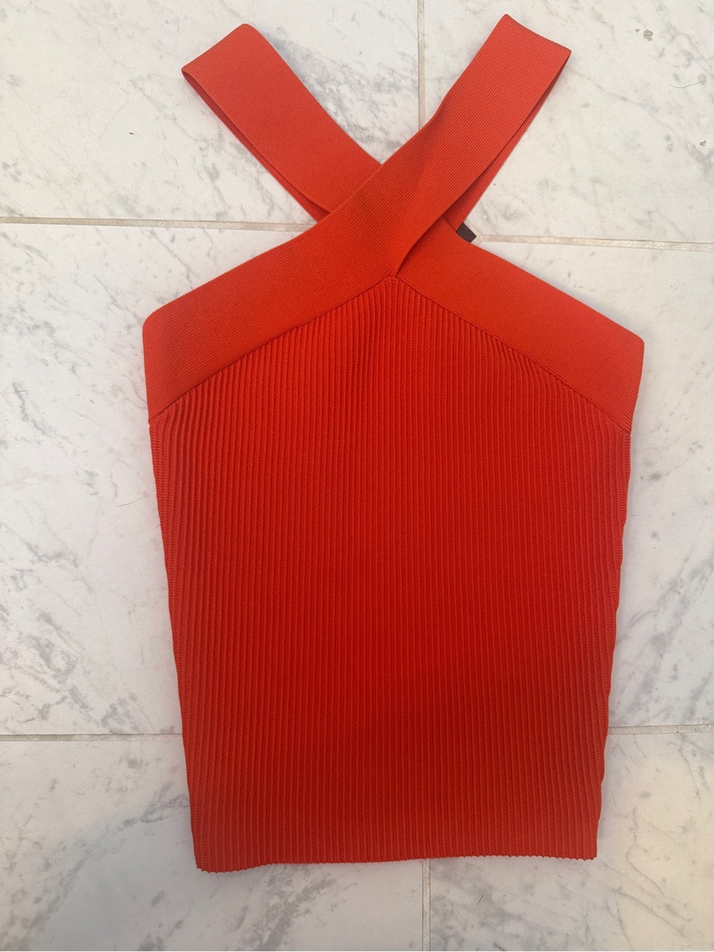 Aritzia Babaton Red Ribbed Crisscross Crop Top